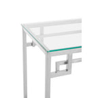 Geometric Silver Finish Stainless Steel Console Table with Tempered Glass Top | Allure