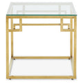 Geometric Brushed Gold Stainless Steel Side Table with Tempered Glass Top | Allure