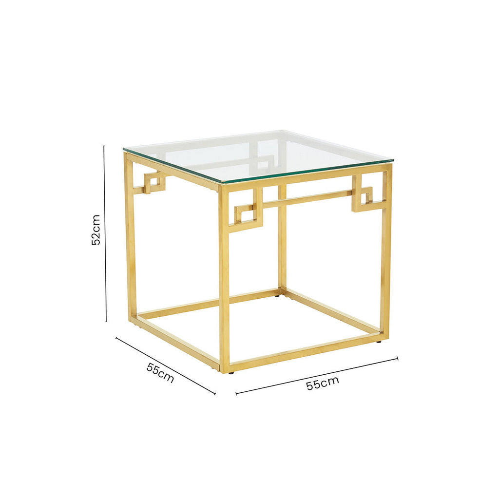 Geometric Brushed Gold Stainless Steel Side Table with Tempered Glass Top | Allure