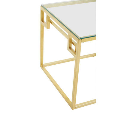 Geometric Brushed Gold Stainless Steel Side Table with Tempered Glass Top | Allure