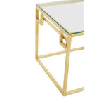Geometric Brushed Gold Stainless Steel Side Table with Tempered Glass Top | Allure