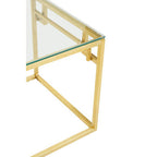Geometric Brushed Gold Stainless Steel Side Table with Tempered Glass Top | Allure