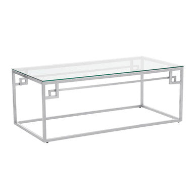 Silver Geometric Rectangular Coffee Table with Tempered Glass Top | Allure