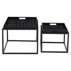 Set of 2 Removable Black and Gold Abstract Tray Tops Nesting Side Tables with Black Metal Frames | Celina