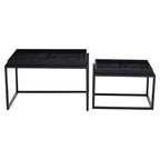 Set of 2 Removable Black and Gold Abstract Tray Tops Nesting Side Tables with Black Metal Frames | Celina