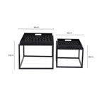 Set of 2 Removable Black and Gold Abstract Tray Tops Nesting Side Tables with Black Metal Frames | Celina