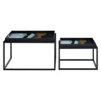 Set of 2 Multicolour Agate Effect Removable Tray Tops Nesting Side Tables with Black Metal Frames | Celina