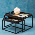 Set of 2 Multicolour Agate Effect Removable Tray Tops Nesting Side Tables with Black Metal Frames | Celina
