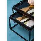 Set of 2 Multicolour Agate Effect Removable Tray Tops Nesting Side Tables with Black Metal Frames | Celina