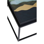 Set of 2 Multicolour Agate Effect Removable Tray Tops Nesting Side Tables with Black Metal Frames | Celina