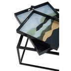 Set of 2 Multicolour Agate Effect Removable Tray Tops Nesting Side Tables with Black Metal Frames | Celina