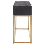 Balck Oak Wood Console Table with Sleek Brushed Gold Frame | Siena