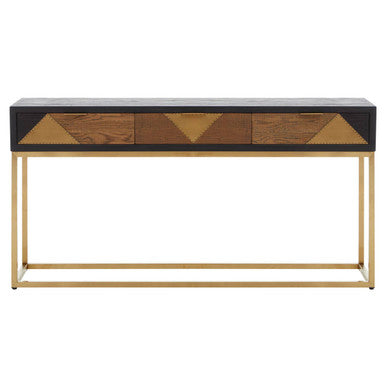 Balck Oak Wood Console Table with Sleek Brushed Gold Frame | Siena