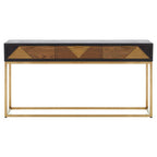 Balck Oak Wood Console Table with Sleek Brushed Gold Frame | Siena