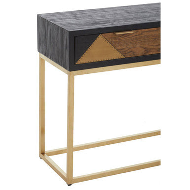 Balck Oak Wood Console Table with Sleek Brushed Gold Frame | Siena