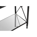 Black Metal Rectangular Frame Side Table with Two-Tier Clear Glass Shelves and Floral Motif, Axis