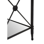 Black Metal Square Frame Side Table with Two-Tier Clear Glass Shelves and Floral Motif, Axis