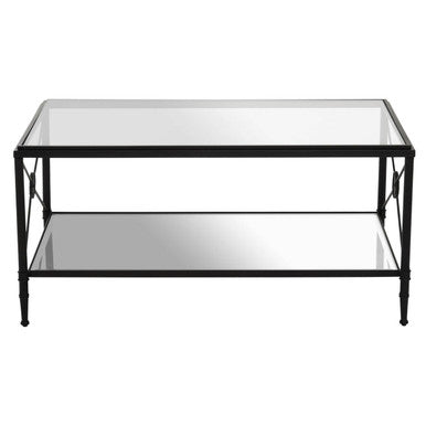 Black Finish Metal Frame Coffee Table with Two-Tier Glass Shelves and X-Shaped Sides Design, Axis
