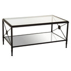 Black Finish Metal Frame Coffee Table with Two-Tier Glass Shelves and X-Shaped Sides Design, Axis