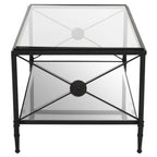 Black Finish Metal Frame Coffee Table with Two-Tier Glass Shelves and X-Shaped Sides Design, Axis
