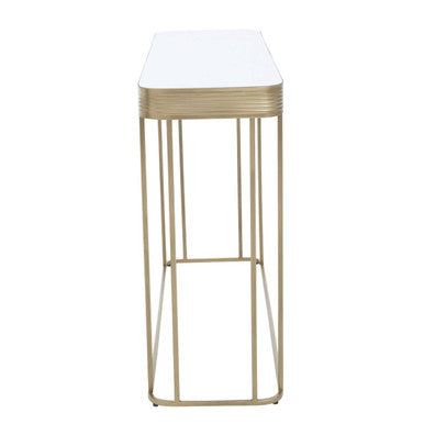 Gold Metal Console Table with Mirrored Top and Decorative Textured Edge, Ella
