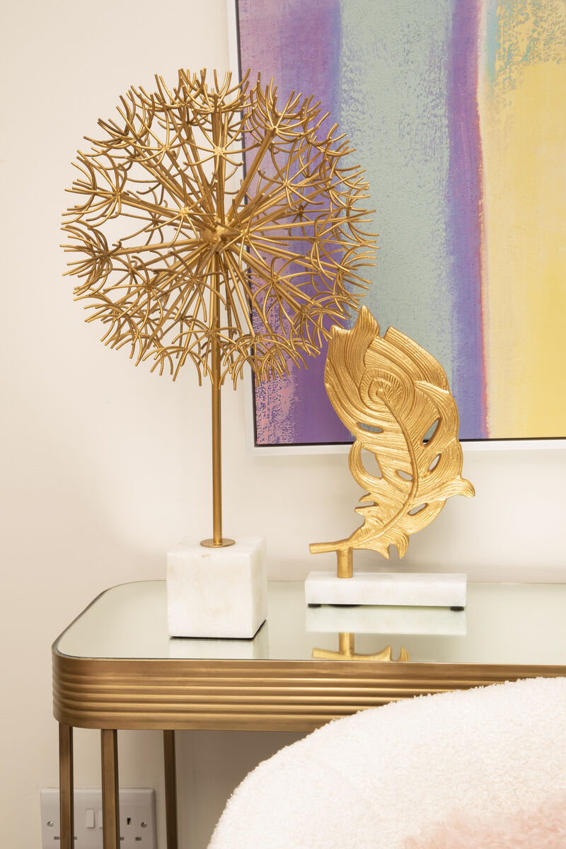Gold Metal Console Table with Mirrored Top and Decorative Textured Edge, Ella