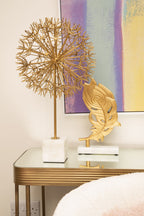 Gold Metal Console Table with Mirrored Top and Decorative Textured Edge, Ella
