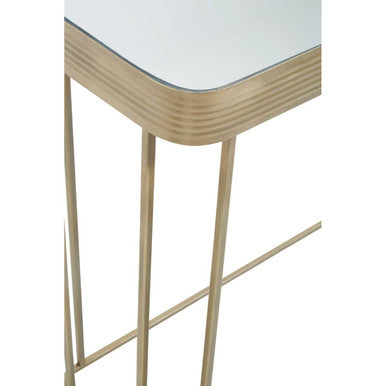 Gold Metal Console Table with Mirrored Top and Decorative Textured Edge, Ella