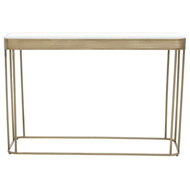 Gold Metal Console Table with Mirrored Top and Decorative Textured Edge, Ella