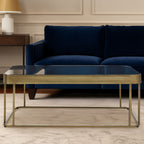 Gold Metal Coffee Table with Mirrored Top and Decorative Textured Edge | Ella