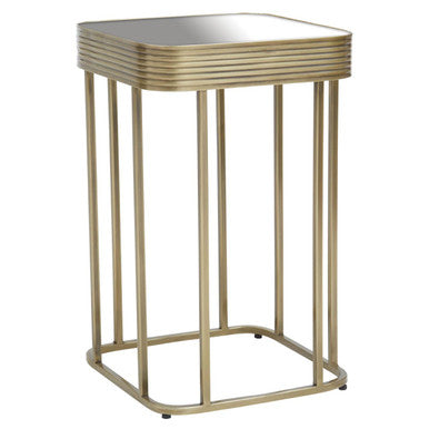 Gold Metal Side Table with Mirrored Top and Decorative Textured Edge | Ella