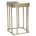 Gold Metal Side Table with Mirrored Top and Decorative Textured Edge | Ella