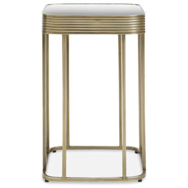 Gold Metal Side Table with Mirrored Top and Decorative Textured Edge | Ella