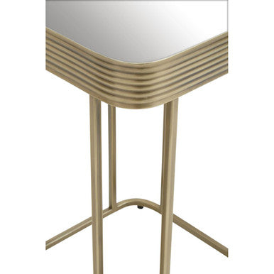 Gold Metal Side Table with Mirrored Top and Decorative Textured Edge | Ella