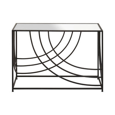 Clear Mirrored Glass Top Console Table with Black Curved Line Open Frame, Logan