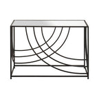 Clear Mirrored Glass Top Console Table with Black Curved Line Open Frame, Logan