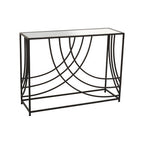 Clear Mirrored Glass Top Console Table with Black Curved Line Open Frame, Logan