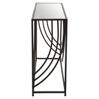 Clear Mirrored Glass Top Console Table with Black Curved Line Open Frame, Logan