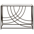 Clear Mirrored Glass Top Console Table with Black Curved Line Open Frame, Logan