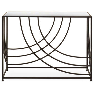 Clear Mirrored Glass Top Console Table with Black Curved Line Open Frame, Logan