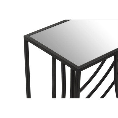 Clear Mirrored Glass Top Console Table with Black Curved Line Open Frame, Logan