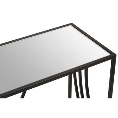 Clear Mirrored Glass Top Console Table with Black Curved Line Open Frame, Logan
