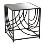 Clear Mirrored Glass Top Side Table with Black Curved Line Open Frame, Logan