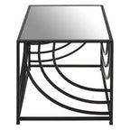 Clear Mirrored Glass Top Side Table with Black Curved Line Open Frame, Logan