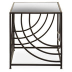 Clear Mirrored Glass Top Side Table with Black Curved Line Open Frame, Logan