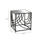 Clear Mirrored Glass Top Side Table with Black Curved Line Open Frame, Logan