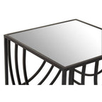 Clear Mirrored Glass Top Side Table with Black Curved Line Open Frame, Logan