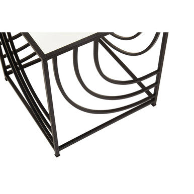 Clear Mirrored Glass Top Side Table with Black Curved Line Open Frame, Logan