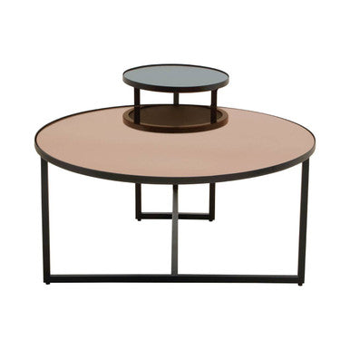 Smoked Mirror Top and Black Wooden Frame 2-Tier Coffee Table | Cercle