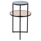 Smoked Mirror Top 2-Tier Side Table with Black Asymmetric Metal Frame | Cercle